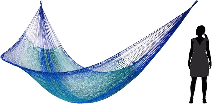 NOVICA Artisan Handmade Hammock Striped Mayan Single Blue Green Nylon Mexico Rope Solid [Bed Size 78in L x 48in W Total Length 158in L] ' Cool Lagoon' Single