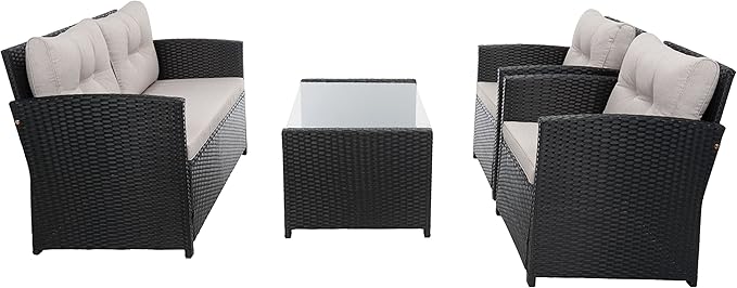 SAFAVIEH Outdoor Collection Vellor Black/Light Grey Cushion 4-Piece Conversation Patio Set