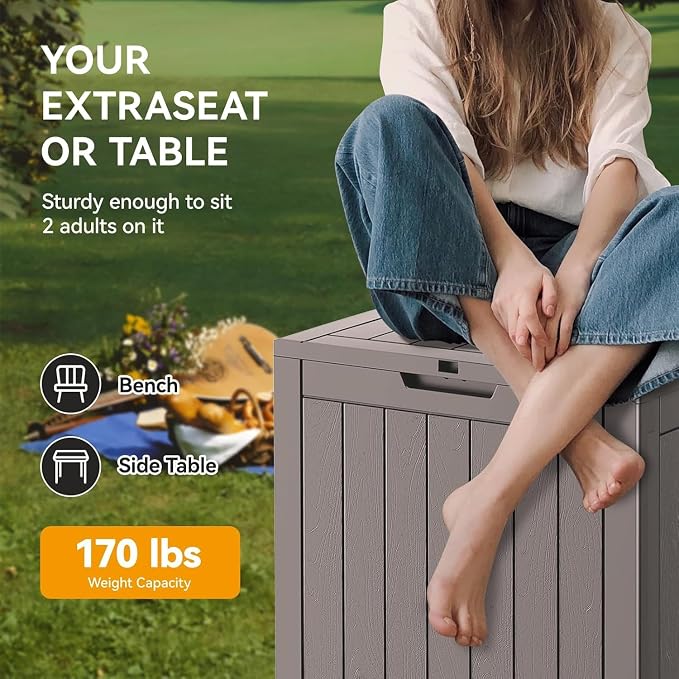 Outdoor Storage Box, 32 Gallon Resin Deck Boxes Outdoor Waterproof For Patio Furniture, Garden Tools, Pool Supplies, Lockable And UV Resistant (a Set of 2,Striped Gray)