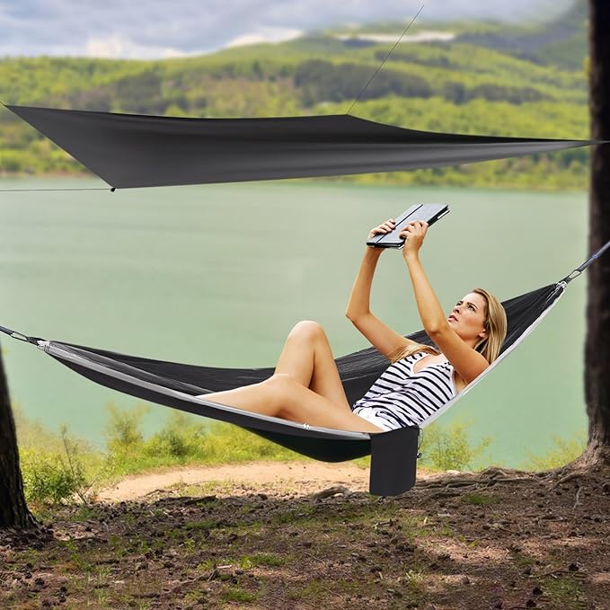 Camping Hammock, Reversible Hammocks with Mosquito Net Tent and Rain Fly Tarp, 200kg Load Bearing Portable Camping Hammock, Hammock for Backpacking and Travel(9.5 * 4.5)