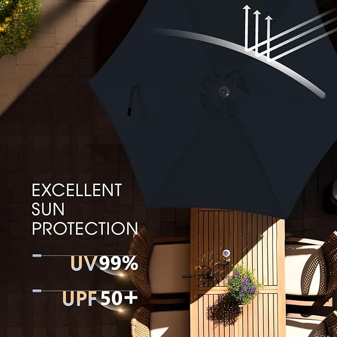 wikiwiki 7.5FT Patio Umbrella with Base, Outdoor Umbrellas with Base Included, 6 Sturdy Ribs, Waterproof Fade Resistant POLYESTER DTY Canopy for Deck, Lawn, Garden, Backyard & Pool, Navy
