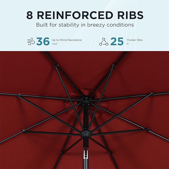 9FT Outdoor Patio Umbrella with Crank Lift & Auto Tilt - Market Umbrella, 8 Heavy-Duty Ribs, UV Resistant & Water-Repellent for Garden, Deck, Poolside & Backyard