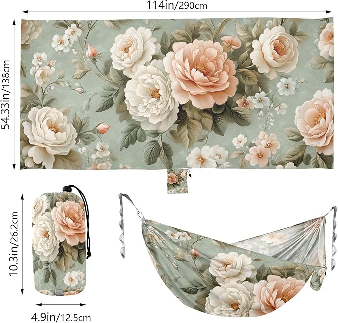 Victorian-Style Floral Pattern Vines Pastel Colors 330lb Capacity Hammocks with Portabl Carry Bag Fabric Hammock for Outside Patio Garden hamaca inflable para Piscina