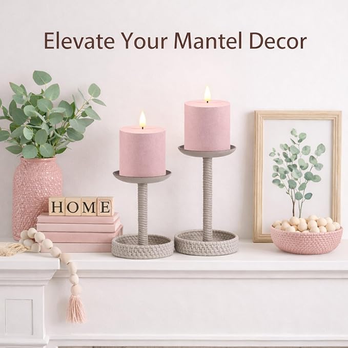 smtyle Pink Flameless Candles Battery Operated Fake Candles 3x3 Inch Sculptural Frosted Texture LED Flickering Minimalist for Home Bedroom SPA Birthday Party Wedding Decor