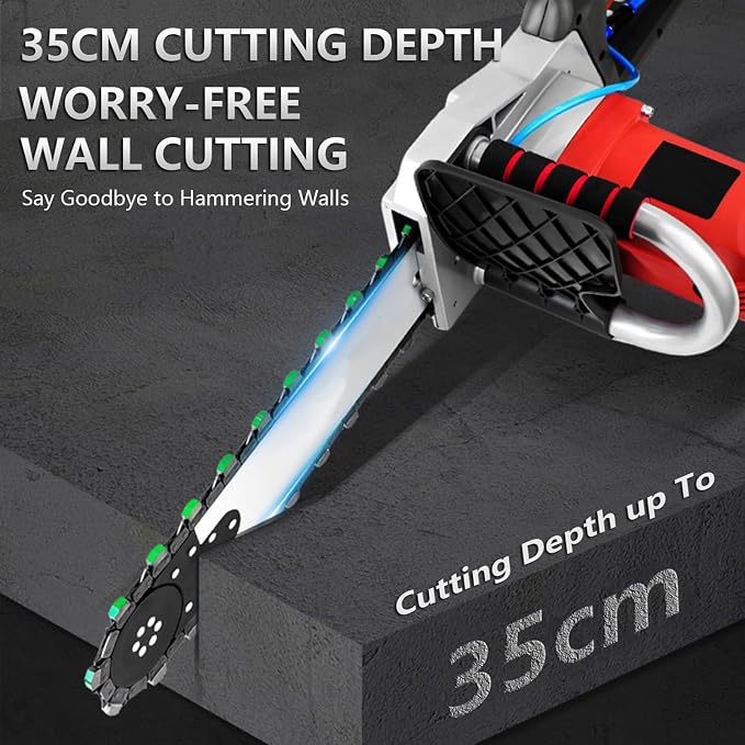 Electric Concrete Chainsaw Wall Cutter Machine 5800W 6500W Handheld Concrete Chain Saw with 2 Diamond Concrete Saw Chain and Water Supply and Dust Suppression (14" Cutting Depth)