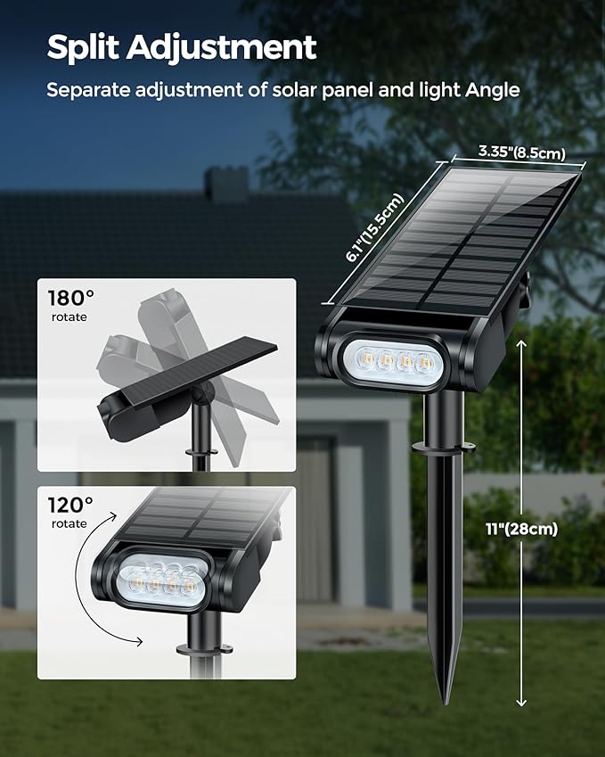Solar Spot Lights Outdoor, Waterproof IP67 12 Color Modes Landscape Light with Remote, 2-in-1 Color Changing/Cool/Warm White Solar Lights Outdoor for Yard Trees Garden Pool Multicolor, 2 Pack