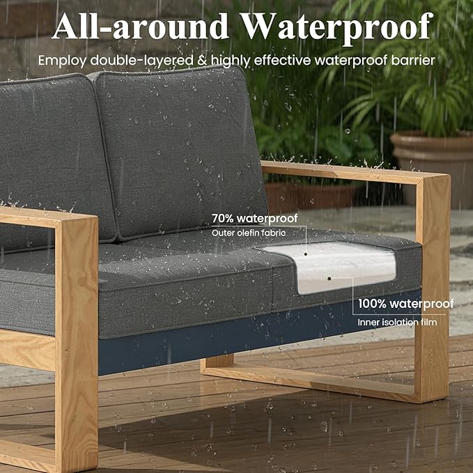 LayinSun Aluminum Patio Furniture Set 2 Seat Loveseat, Oversized Seat with Hight Back, Outdoor Conversation Sets for Porch, Balcony, Deck