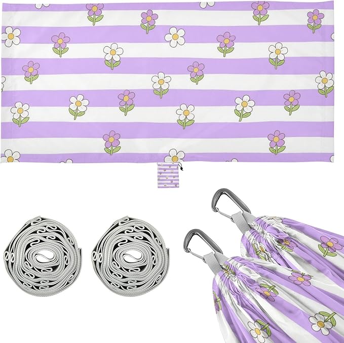 Purple and White Striped Flowers 330lb Capacity Hammocks with Hanging Ropree Hammock for Outside Beach Patio Garden hamacas para Deck