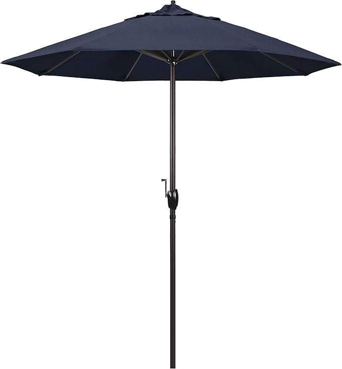 California Umbrella 7.5' Round Sunbrella Aluminum Outdoor Deck, Pool or Patio Umbrella, Crank Lift, Auto Tilt, Bronze Pole,Indigo