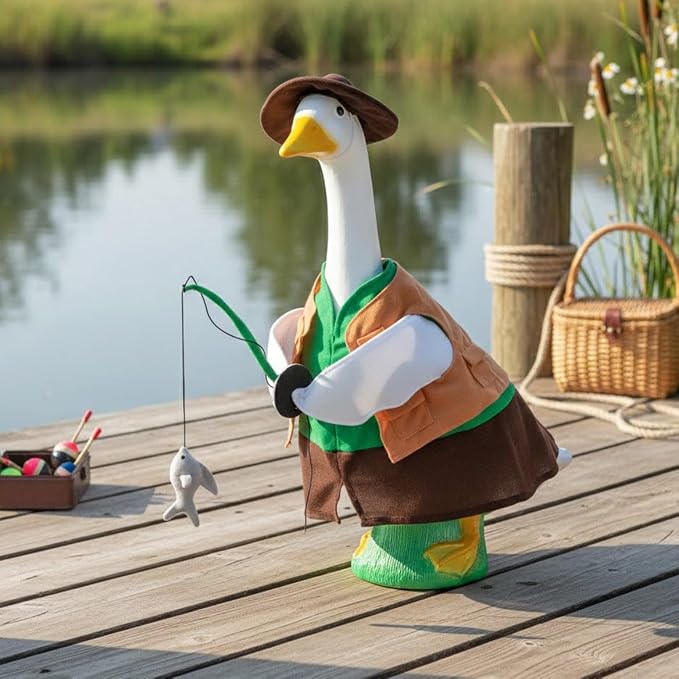 Gaggleville Fishing Goose Outfit, Fits Large 23" H Statue by Miles Kimball | Polyester