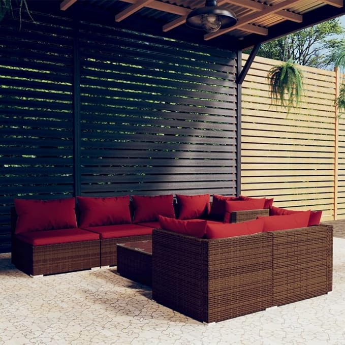 Patio Lounge Set with Cushions,Conversation Patio Furniture Porch Furniture Sets Garden Furniture Suitable for Patio, Deck, Front Porch, Poolside or Balcony Brown Poly Rattan