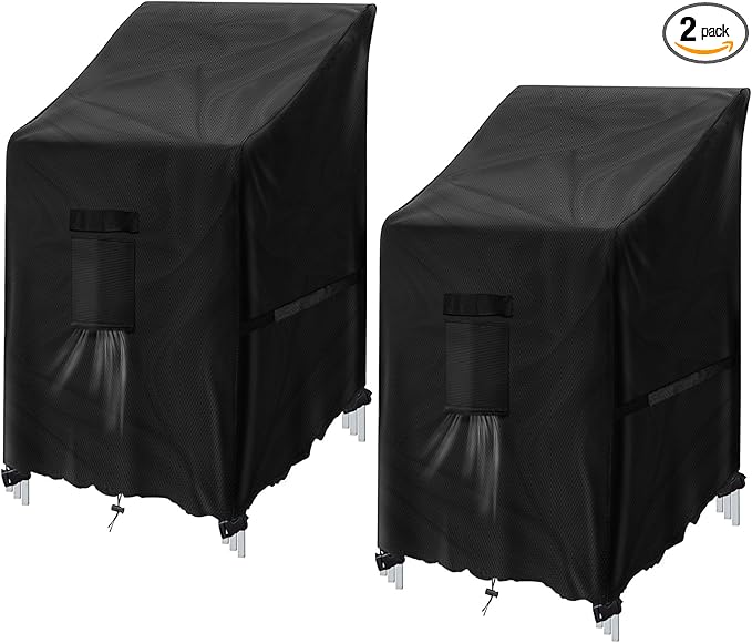 GARPROVM Patio Chair Cover 2 Pack, Outdoor Stack Chairs Covers Waterproof Garden Chair Covers, 420D Oxford Fabric Furniture Covers for Lounge Chairs Armchairs, 25.2" W x 33.46" D x 47.24" H