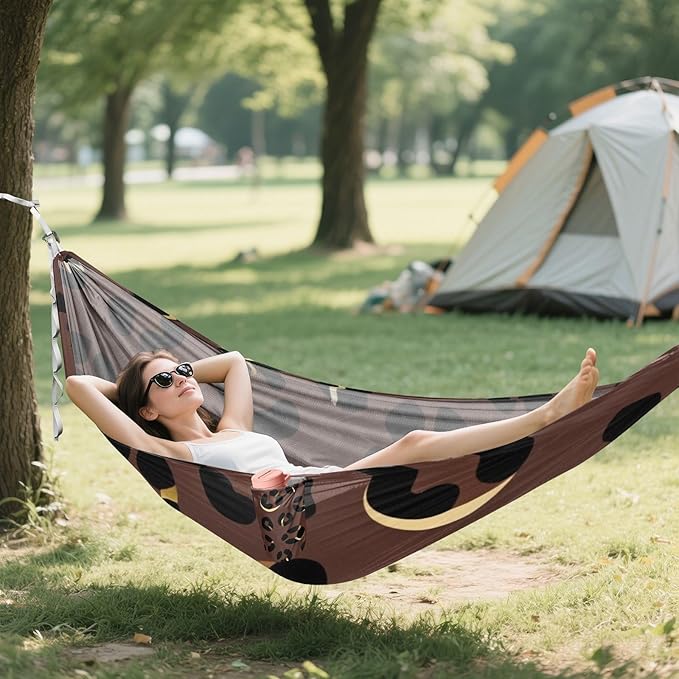 Brown and Gold Leopard Outdoor Hammock with Tree Straps for Outside Patio Garden