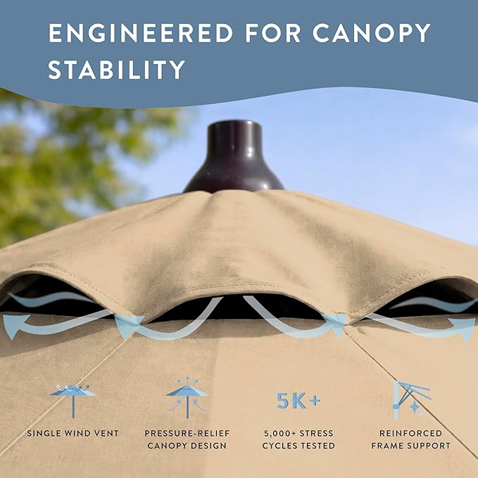 California Umbrella 10-Year Protection 7.5 Ft Outdoor Patio Umbrella, Pacifica Fade-Resistant Fabric, Auto-Tilt, Heavy Duty Aluminum Frame, 8 Reinforced Ribs for Pool or Deck, Bronze Pole, Beige