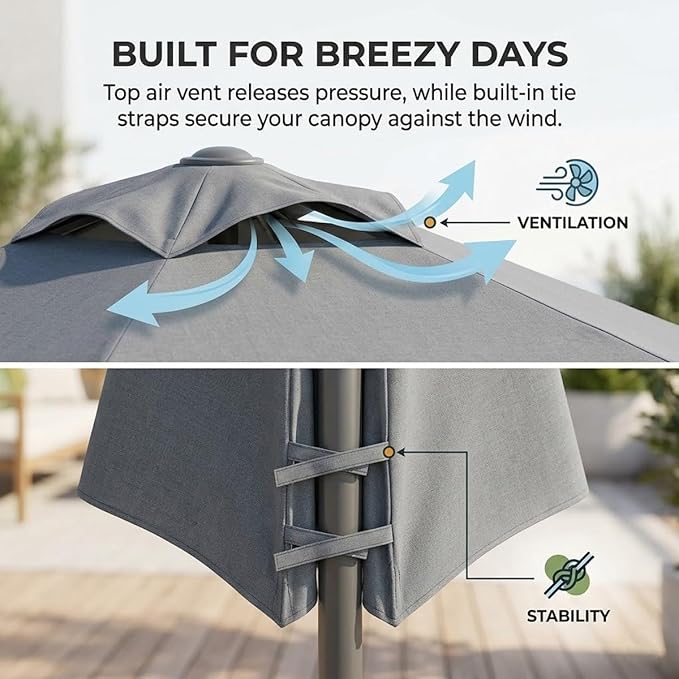 Outdoor Umbrella Replacement Canopy, Patio Umbrella Replacement Top Cover, Outdoor Umbrella Replacement Cloth, 6.5-13.1ft Waterproof UV-Resistant Fabric, for Garden Pool, Canopy Only