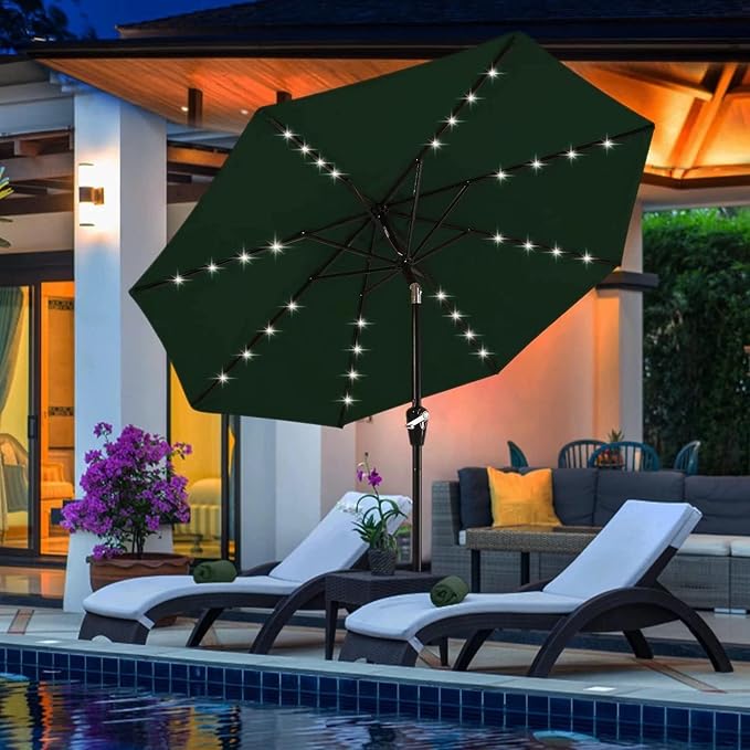 ABCCANOPY Durable Solar Led Patio Umbrellas with 24LED Lights 7.5FT (Green)
