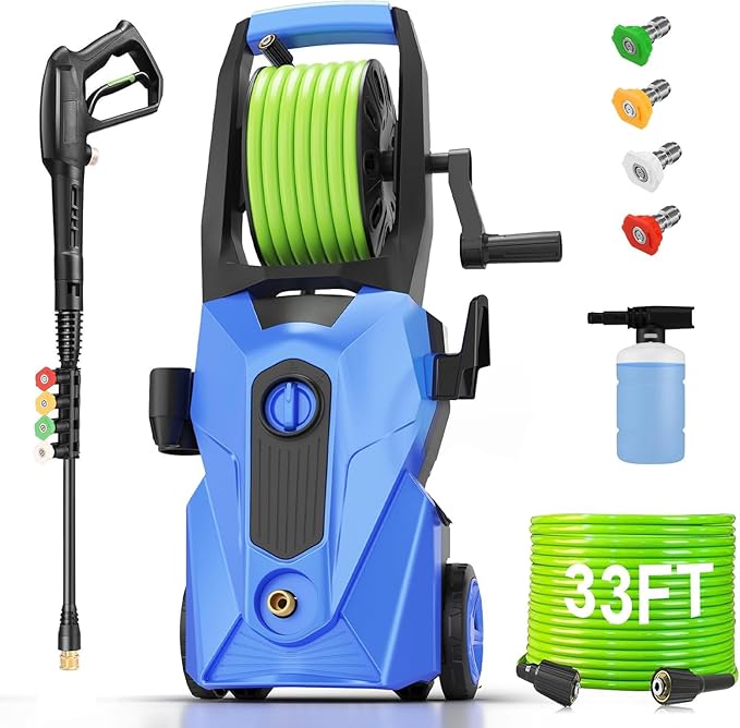 Pressure Washer 5000PSI with 33FT Hose, 4 Nozzle, Power Washer for Home Cars Driveways, Blue