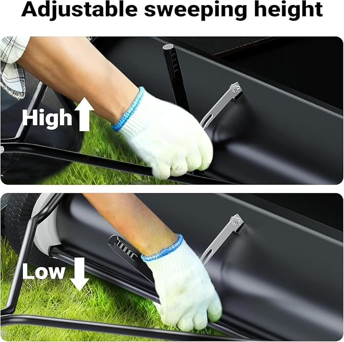 Tow Behind Lawn Sweeper, 42/50/52-Inch Pull Behind Leaf & Grass Collector, 12/26 cu. ft. Large Capacity Yard Sweeper with Adjustable Sweeping Height and Universal Hitch for Lawn Tractor (50"/26cuft)