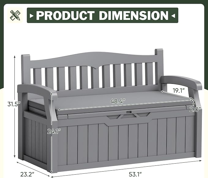 Flamaker 80 Gallon Storage Bench with Cushions Outdoor Indoor, Durable All-Weather Seating with Hidden Storage, Lockable Deck Box for Garden, Patio, Poolside (Grey)