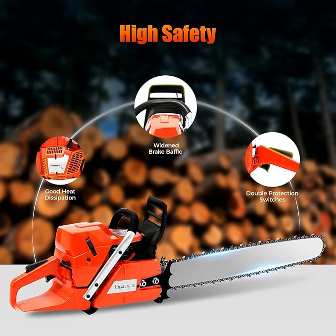 71CC 2-Stroke Gas Powered Chainsaw, 28 Inch Top Handle Chainsaw Handheld Cordless Petrol Chain Saw Set w/Tool Bag, 3.9KW Powerful Engine Commercial Logging Saw for Tree Wood Cutting