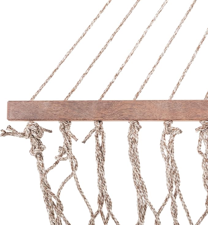 Nags Head Hammocks Mocha Oatmeal Extra-Wide DURACORD Rope Hammock – 13 ft. x 60 in., 2-Person, 450 lb Capacity, Cumaru Spreader Bar, Free Chains & Tree Hooks, Handcrafted in The USA