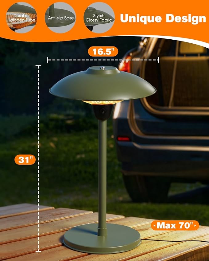 Electric Patio Outdoor Heater, 1500W Infrared Tabletop Heaters for Indoor Oudoor Use, IP55 Waterproof, Tip-over & Overheating Protection, Perfect for Garden, Balcony (green, tabletop-switch)
