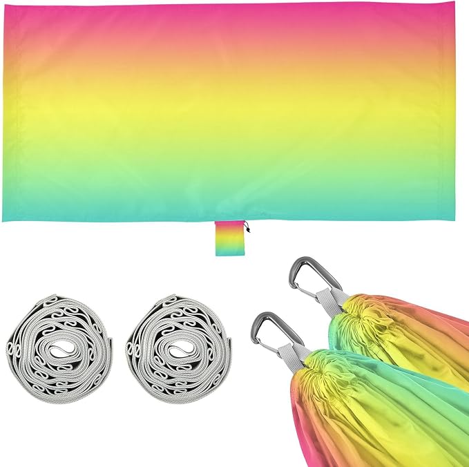 Rainbow Camping Hammock, Portable Lightweight Single Hammock with Tree Straps and Aluminum Carabiners, 114" x 54" Travel Hammock for Hiking Backpacking Beach