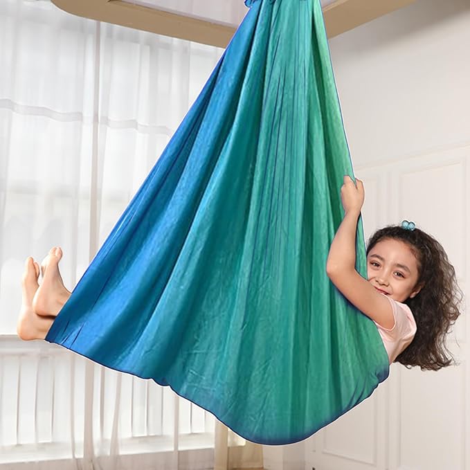Yoga Swing, Silk Yoga Swing Set, Portable Lightweight Stretch Sensory Hammock Equipment, Aerial Silks Home, Soft Aerial Yogas Swings, for Sensory Experience Indoor Outdoor Home Gym