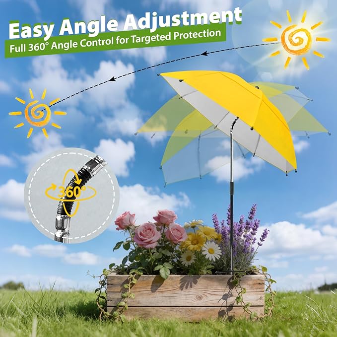 Plant Umbrellas, 5Pack 360°Adjustable Garden Umbrella for Outdoor Plants,24” Large Sun Shade for Garden Beds Potted Plants, 47.8" High Plant Shade Cover Umbrellas for Sun-Sensitive Plants