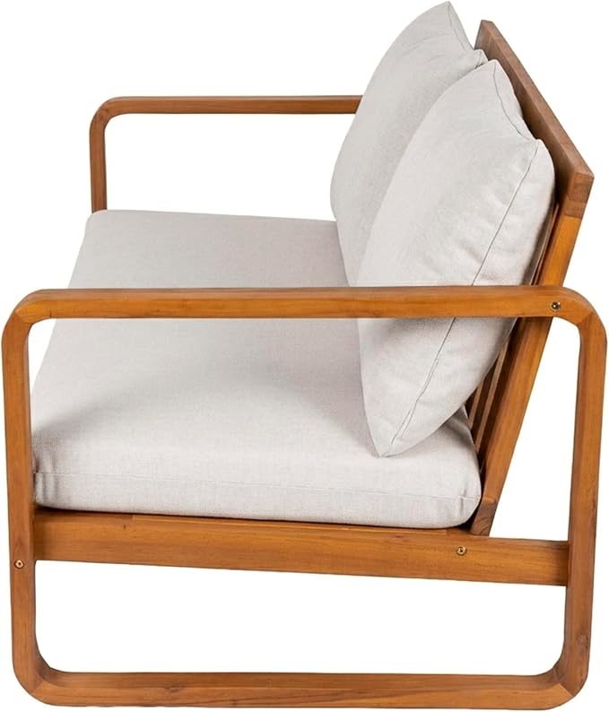 Christopher Knight Home Myra Acacia Wood 5 Piece Outdoor Patio Furniture Set, Wooden Patio Conversation Set with Sofa Loveseat Club Chairs & Coffee Table, 7-Seater Patio Sofas and Table Set,Teak+Beige