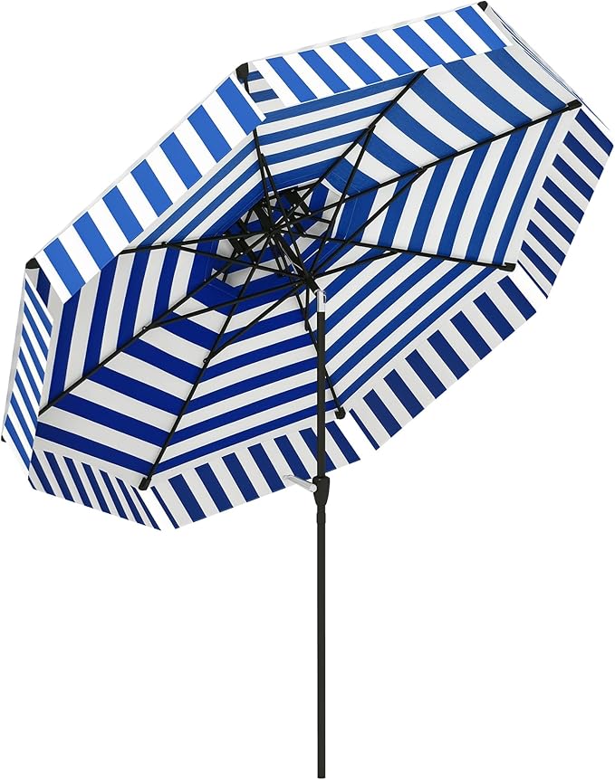 Outsunny 8.6FT Patio Umbrella, UPF 30+ Outdoor Market Umbrella, 2-Tier Vented Patio Table Umbrella with Crank 8 Ribs, Tiltable Porch Umbrella for Garden Deck Poolside, Navy Blue