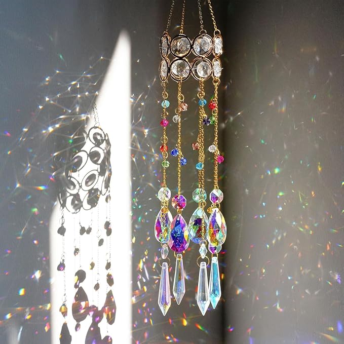 14.5'' Crystal Suncatchers,Rainbow Maker Hanging Sun Catcher Indoor Window | Colorful Beads Chain,Prisms Suncatcher With Crystals For Outdoor Home Office Garden Decoration,Whimsical Decor,Gift For Women