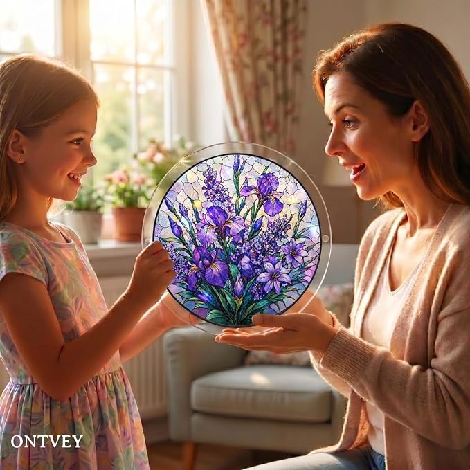 Acrylic Jigsaw Puzzle Suncatcher - Purple Flower Acrylic Puzzle Window Hanging Decor, 83 Irregular Pieces & Hanging Chain - Creative DIY Home Indoor & Garden Decor (7.4 Inch)