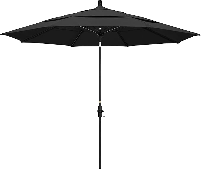 California Umbrella 11' Rd. Fiberglass Rib Patio Umbrella, Crank Lift, Collar Tilt, Black Pole, Black (GSCUF118705-SA08-DWV)