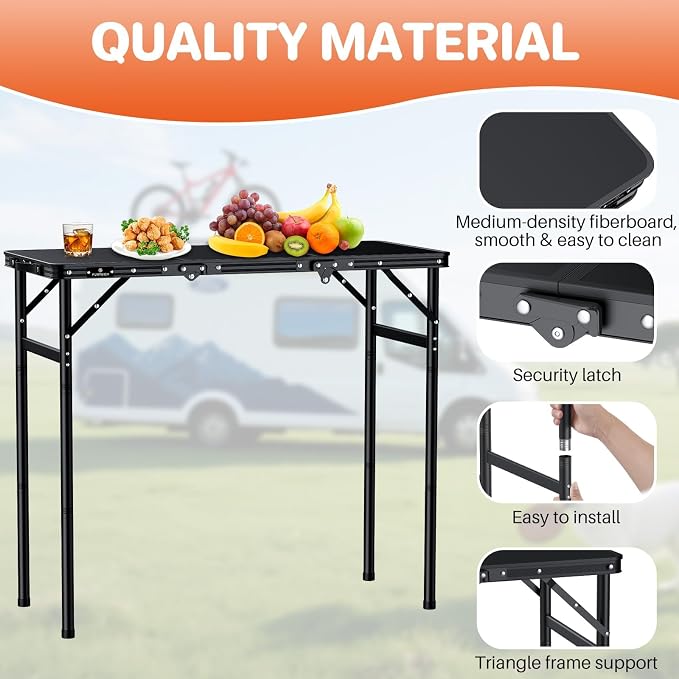 FUNYKICH 3ft Camping Folding Table with 3 Height(35.4'' Lx15.7'' W), Max Height 29.4'' Portable Small Outdoor Tables, Lightweight Beach Table with Carry Handle for Camping, Backyard, Picnic, Handcraft