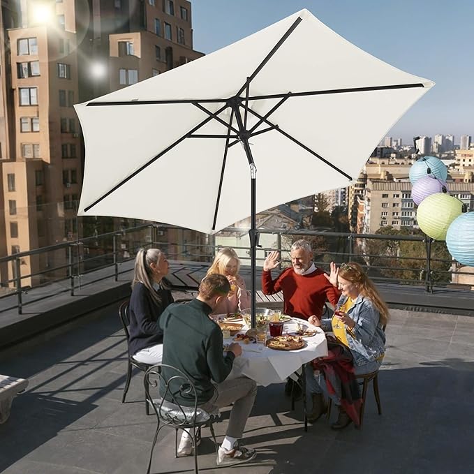 FLAME&SHADE 10ft Patio Umbrella - Outdoor Umbrella with 6 Sturdy Ribs, Push Button Tilt and Crank, UV Protection Table Market Umbrella for Pool, Porch，Garden, Deck, Backyard(Ivory)
