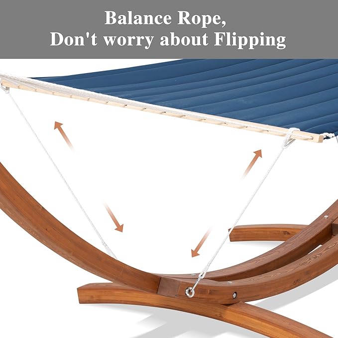 SUNCREAT Hammocks Double Hammock with 13.5 ft Wooden Stand Included, Outdoor Hammocks for Outside, 475 lbs Capacity, Navy