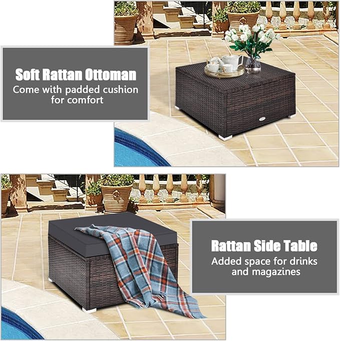 HAPPYGRILL 4PCS Patio Conversation Set Outdoor Wicker Sofa Set, Modern Sectional Couch Set with Washable Cushions & Pillows, All Weather PE Rattan Patio Furniture Set