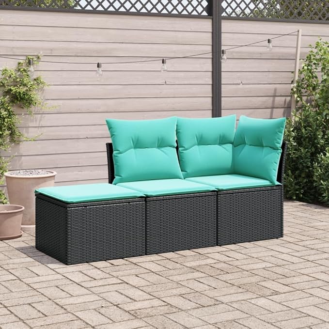 3 Piece Patio Sofa Set with Cushions, Porch Furniture Set Outdoor Sofa Sets Garden Lounge Set Patio Conversation Set for Garden Negotiation Area Exhibition Piazza Black Poly Rattan