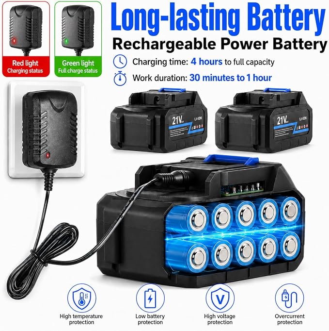 Cordless Portable Cleaning Tools, Brushless Portable Power Machine with LCD Display,100 Levels Adjustable,2×21VRechargeable Batteries 6-in-1 Nozzle Sprayer for Car,Patio,RV,Fence & Yard Cleaning