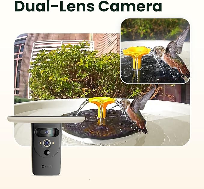 Birdfy Smart Bird Bath with Camera Solar Powered & Solar Fountain & Stand, Dual-Lens Camera for Bird Watching in Phone, Auto Capture Bird Videos, Ideal Present for Bird Lover (AI by Subscription)
