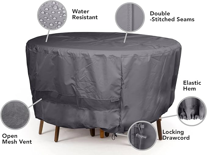 Covermates Elite Round Accent Table Cover – 300D Polyester with Water-Resistant Finish, Mesh Vent & Adjustable Buckle Straps for Outdoor Patio Table Protection, 54DIAMETER x 25H, Charcoal