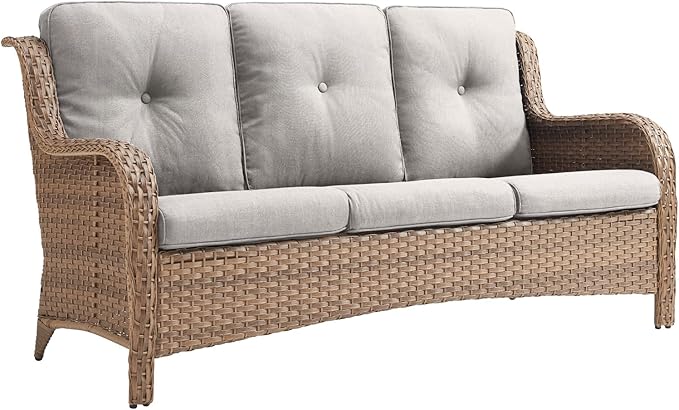Rilyson Outdoor Couch Wicker Patio Sofa - 3 Seat Rattan Sofa with Deep Seating and Comfortable Cushions for Porch Deck Balcony Garden(Yellow/Beige)