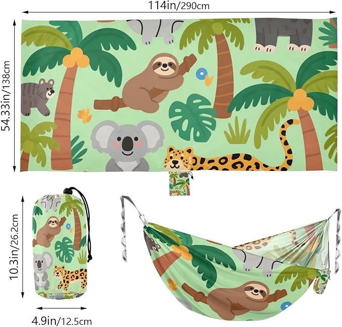 Green Safari Animal Tree 330lb Capacity Camping Hammocks with Portabl Carry Bag Rope Hammock for Patio Backyard Lounge Base Bases para hamacas para adultos