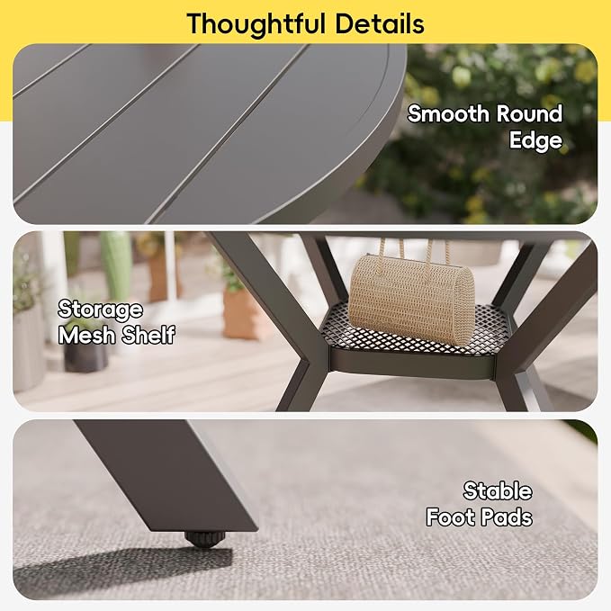 Betterhood 42” Outdoor Patio Table, Metal Patio Dining Table for All Weather, Round Outdoor Coffee Table, Patio Table with Adjustable Umbrella Hole or Garden, Backyard and Porch