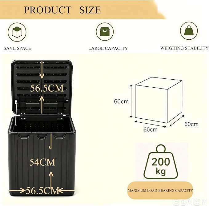 110 Gallon Outdoor Storage Deck Box, Resin Deck Boxes with Handle, Waterproof & Lockable for Patio Furniture, Home Storage, Garden & Pool Tools -Swimming Pool, Black