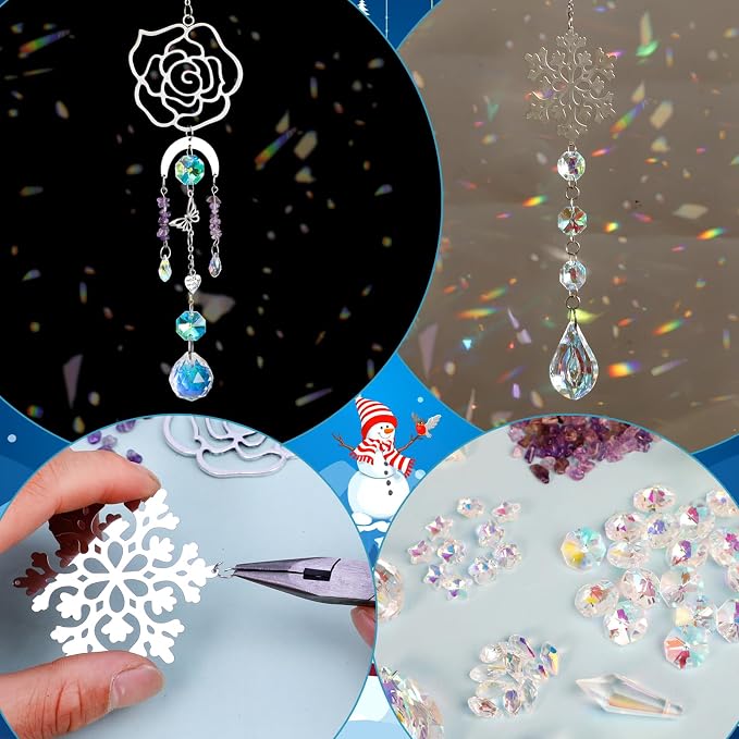 DIY Suncatchers, 400pcs Sun Catchers Supplies Kit Art and Crafts for Adults | Hanging Prism Sun Catcher with Crystals Rainbow Maker for Christmas Decor Indoor Window Home Wedding Outside Garden