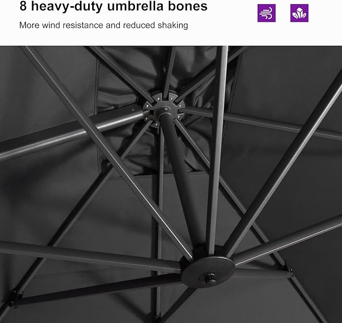 PURPLE LEAF 9'×11.5' Cantilever Patio Umbrella with Base Rectangle Offset Outdoor Umbrella Cover with Zipper for Garden Deck Pool Light Grey