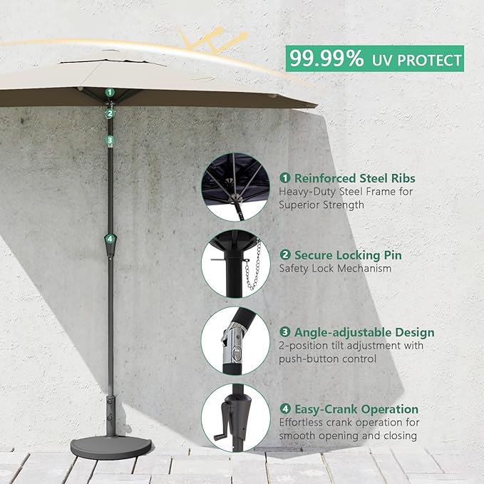 Helios&Hestia 9 ft Small Half Round Wall Outdoor Market Patio Umbrella with Tilt and Crank for Garden, Deck, Balcony