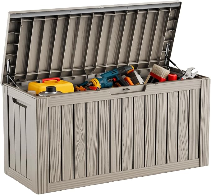 DRATO 80 Gallon Large Deck Box, Outdoor Storage Box for Patio Furniture, Patio Cushions, Gardening Tools, Pool Supplies 480lbs Weight Capacity, Waterproof Resin Storage Boxes (Gray, 80 Gallon)
